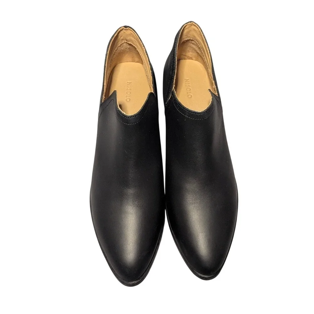 Nisolo Dari Bootie Women 9‎ Black Leather Ankle Boot Side Cutout Block Heel NEW